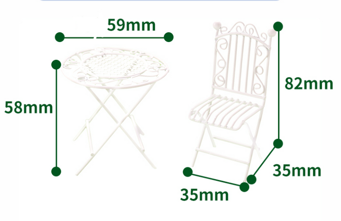 1:12 Scale Miniature Wrought Iron Bistro Set - Dollhouse Garden Patio Table & 2 Chairs