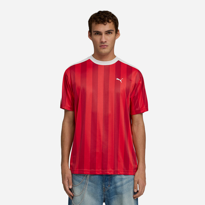Áo Thun Đá Bóng Nam Puma Essentials T7 Relaxed Striped - Đỏ - Supersports Vietnam