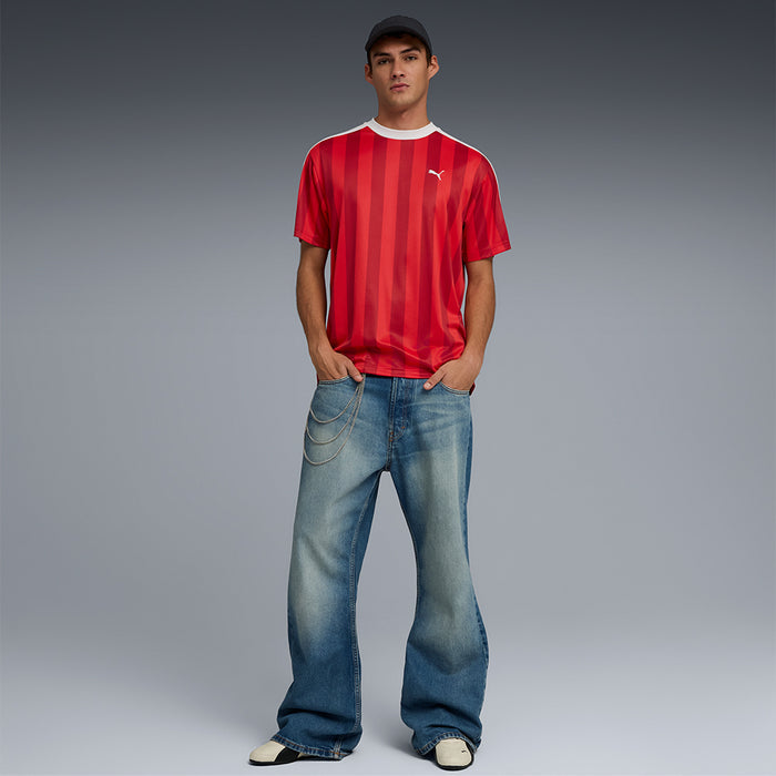 Áo Thun Đá Bóng Nam Puma Essentials T7 Relaxed Striped - Đỏ - Supersports Vietnam