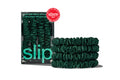 Set of forest green skinny scrunchies from the "Back to School" collection with Slip packaging on a white background
