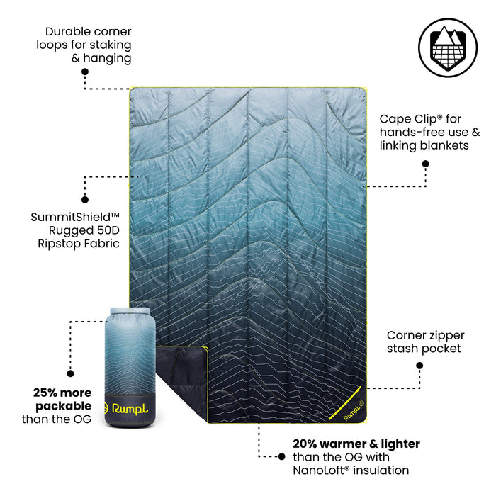 Rumpl Backcountry Puffy Blanket - Moraine Mist Backcountry Puffy Blanket - Moraine Mist | Rumpl Blankets For Everywhere Printed Backcountry Puffy