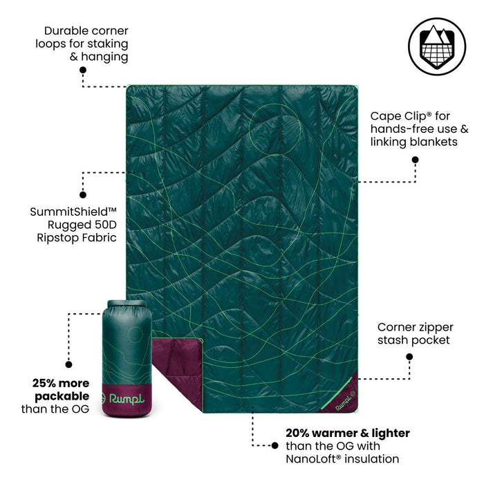 Rumpl Backcountry Puffy Blanket - Trace Valley Moss Backcountry Puffy Blanket - Trace Valley Moss | Rumpl Blankets For Everywhere Printed Backcountry Puffy