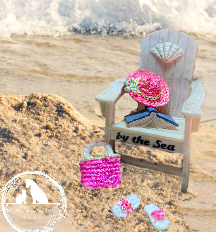 Beach Attire Miniature 1/12 scale Beach Hat, Bag and Flip Flops