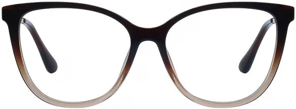 Black and Brown Gradient Cat-Eye Frame Glasses with Clear Lenses