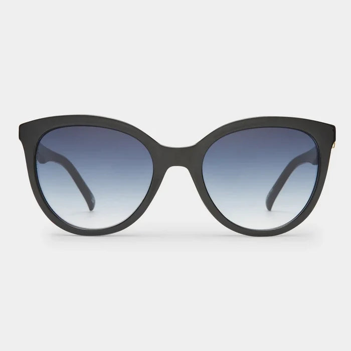 Black Oversized Round Frame Sunglasses with Blue Gradient Lenses