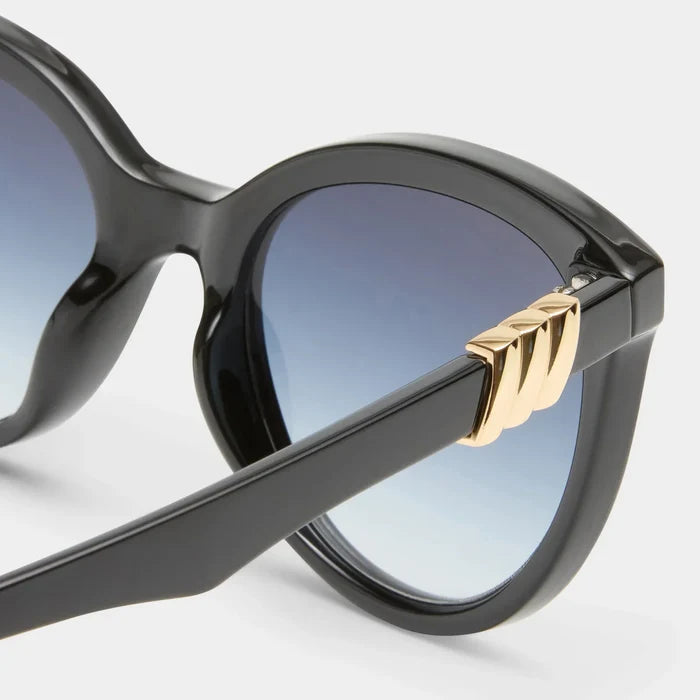 Black Oversized Round Frame Sunglasses with Blue Gradient Lenses