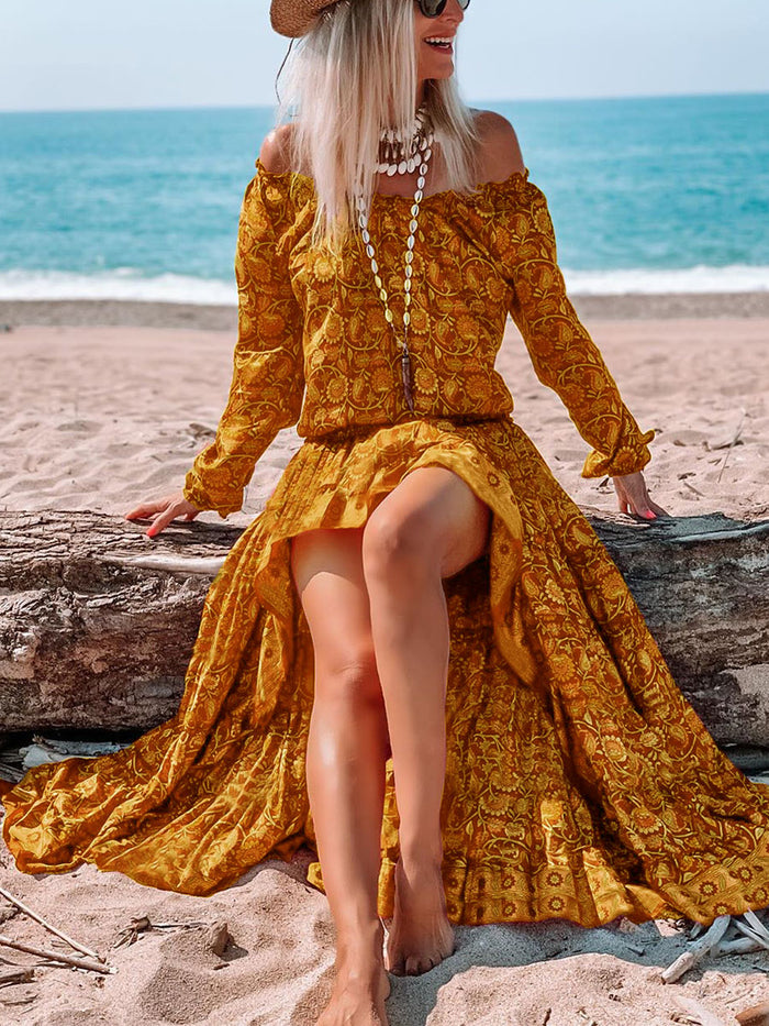 Bohemian Vintage Long Sleeve Floral Dress