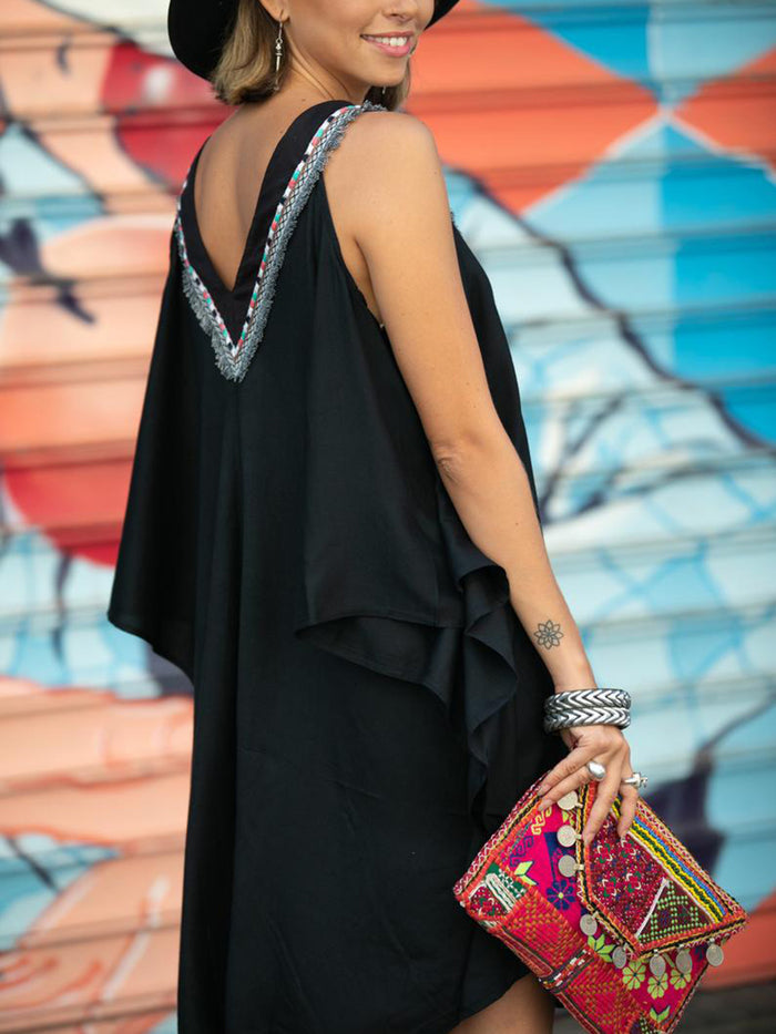 Boho Oversized Fringe Open Shoulder Beach Casual Dress