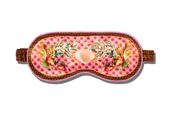 Slip silk sleep mask with a crab depicting cancer zodiac sign on a white background.