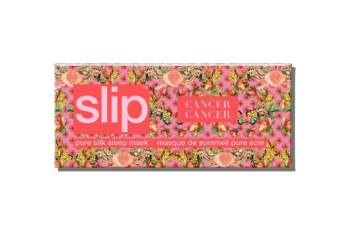 A sea themed patterned slip silk sleep mask packaging box with Cancer star sign details.