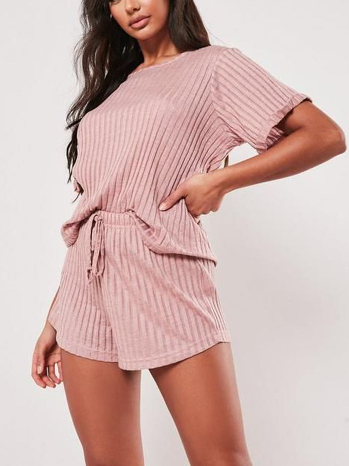 Casual Loose Short Sleeve Top Shorts Two Peice Suits