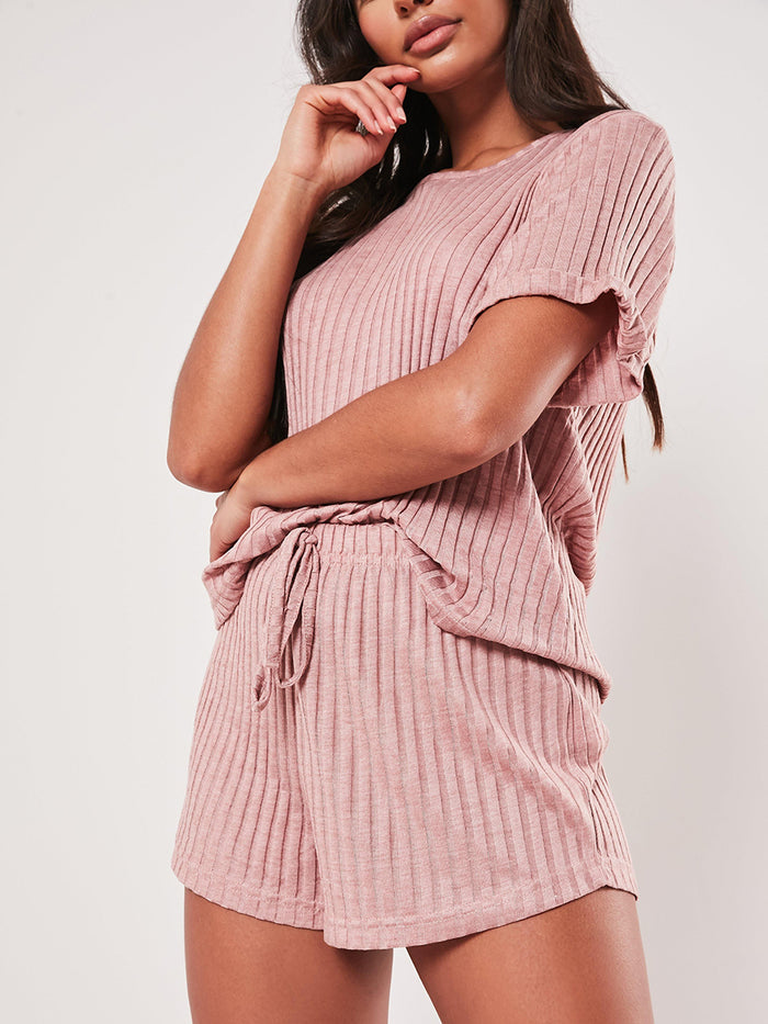 Casual Loose Short Sleeve Top Shorts Two Peice Suits