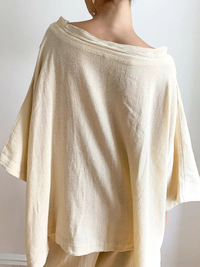 Casual Loose Solid Color Cotton Linen Two Piece Set