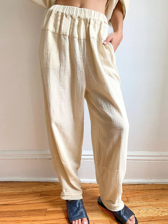 Casual Loose Solid Color Cotton Linen Two Piece Set