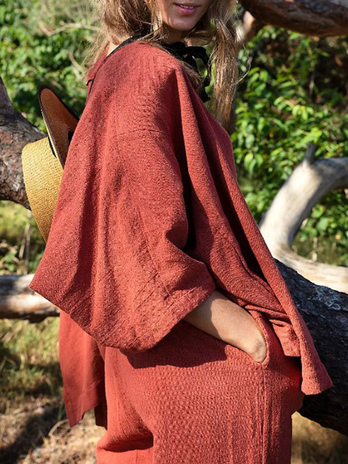 Casual Loose Solid Color Cotton Linen Two Piece Set