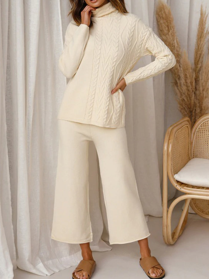 Casual Loose Solid Color High-neck Two-piece Suit