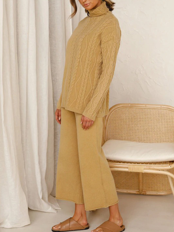 Casual Loose Solid Color High-neck Two-piece Suit
