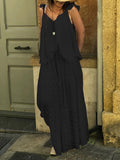 Casual Loose Solid Color Lace Sling Two-piece Suit