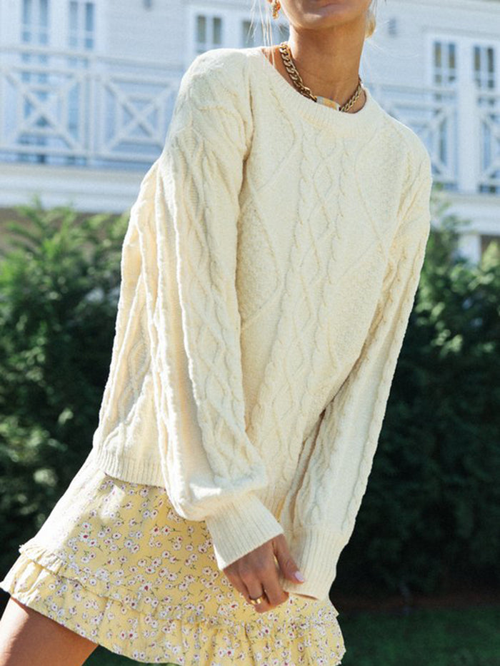Casual Loose Solid Color Round Neck Sweater