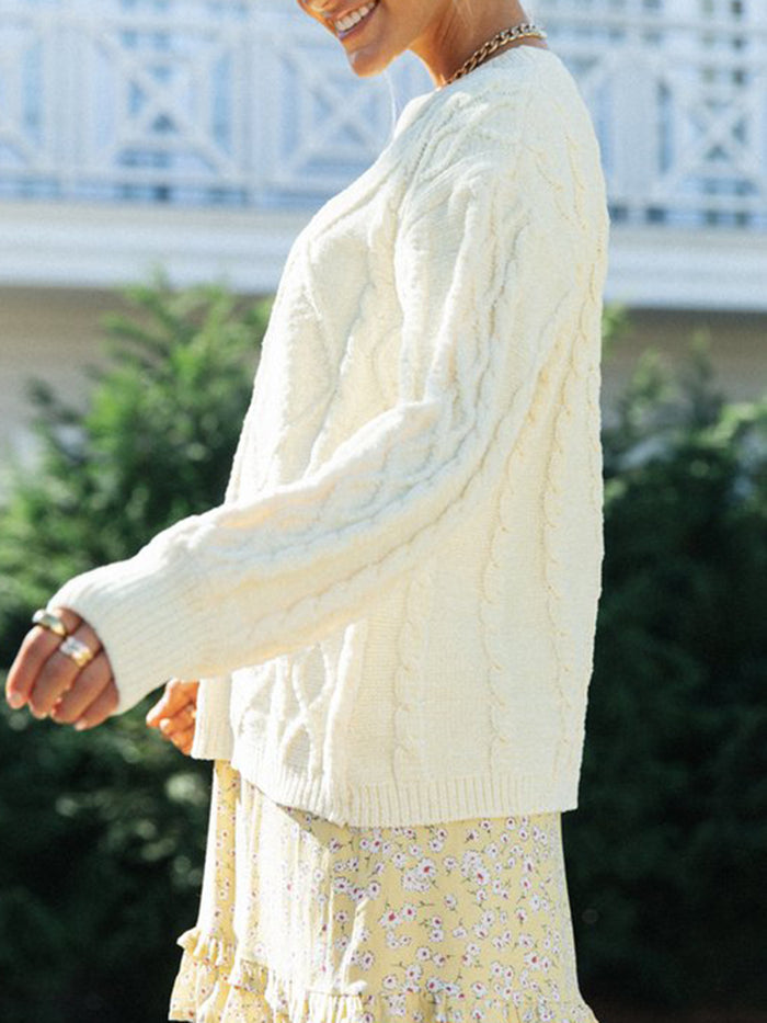 Casual Loose Solid Color Round Neck Sweater