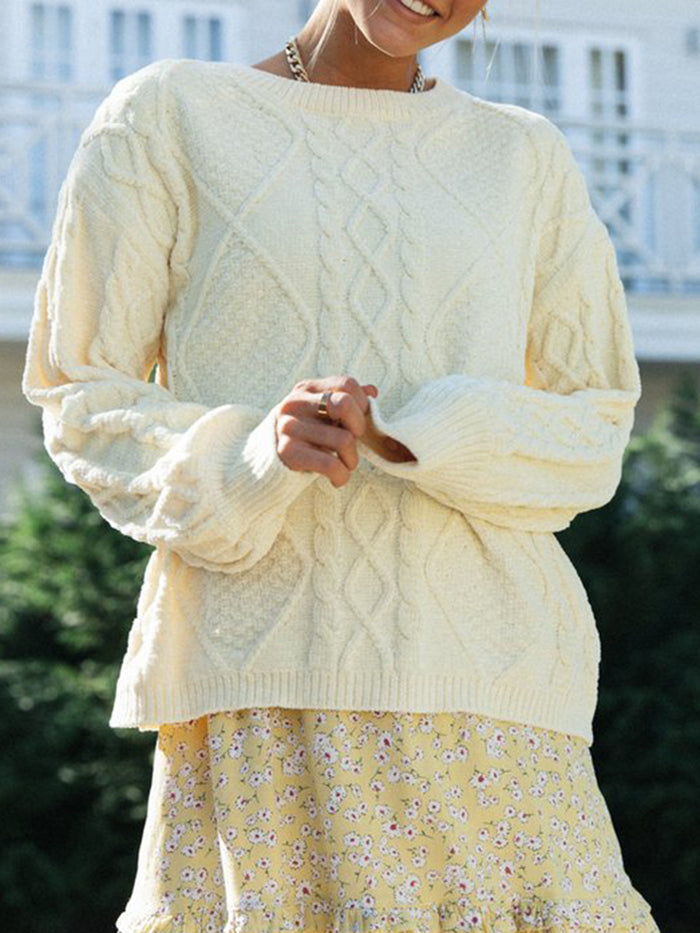 Casual Loose Solid Color Round Neck Sweater