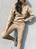 Casual Loose Solid Color Round Neck Two-piece Suit
