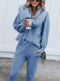 Casual Loose V Neck Blouse Pants Knit Suit