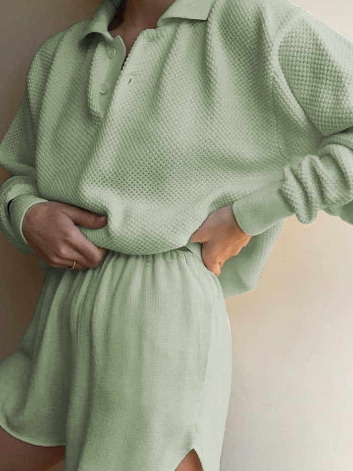 Casual Loose V-neck Solid Color Lapel Two-piece Suit