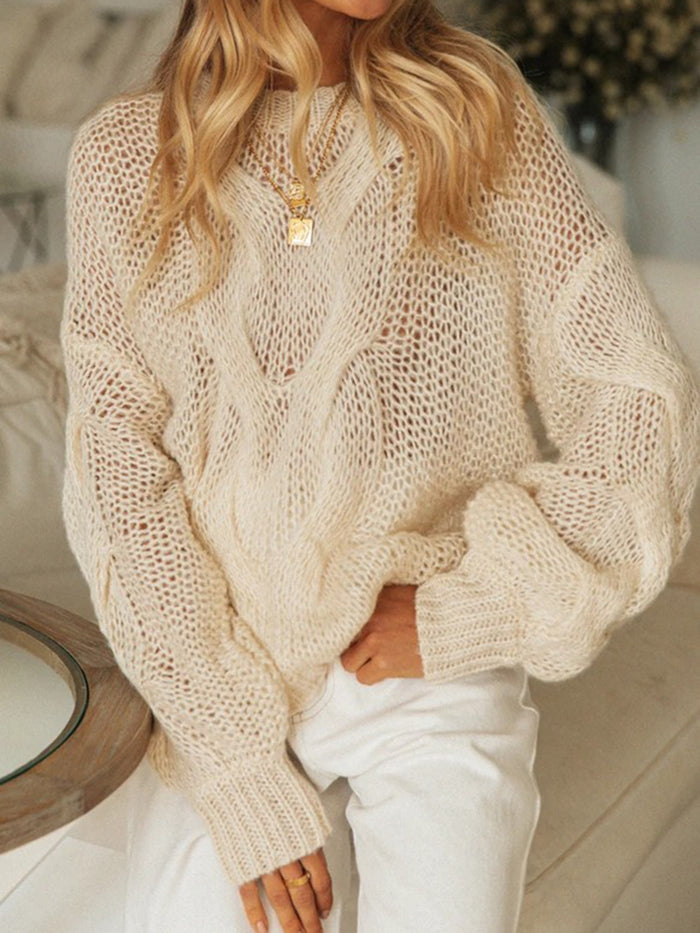 Casual Round Neck Solid Color Long-sleeved Loose Sweater