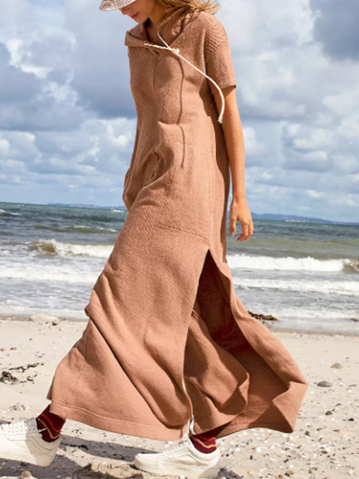 Casual Solid Color Hooded Short Sleeve Dress