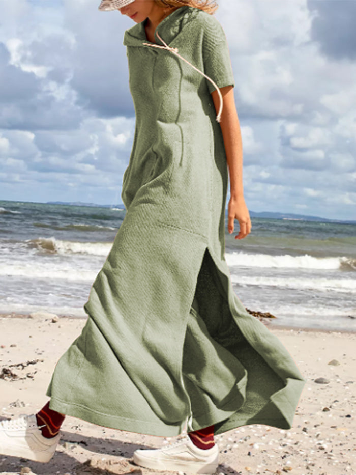Casual Solid Color Hooded Short Sleeve Dress