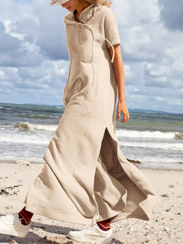 Casual Solid Color Hooded Short Sleeve Dress