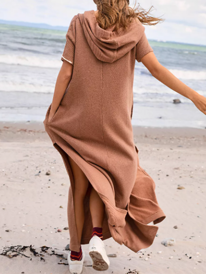 Casual Solid Color Hooded Short Sleeve Dress