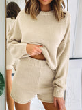Casual Solid Color Long Sleeve Round Neck Two-piece Suit