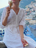 Casual Solid Color V-neck Sleeve Dress