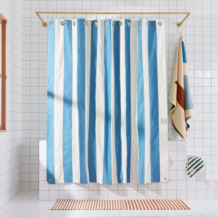 Catalina shower curtain in atlantic in bathroom