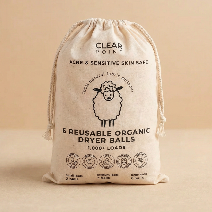 Clear Point Acne-Safe Organic Wool Dry Balls, 6 balls