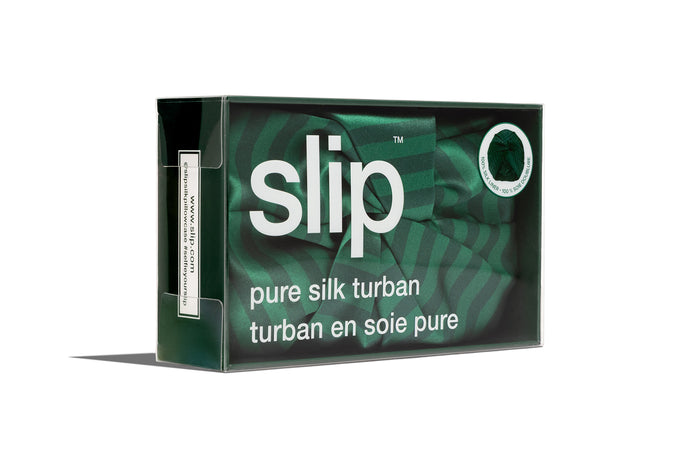 Box of slip pure silk turban with green silk turban inside
