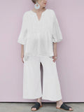 Comfortable Mid-length Sleeve Blouse Loose Trousers Suit