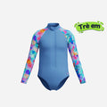 Đồ Bơi Một Mảnh Bé Gái Speedo Print Long Sleeve Zip - Xanh Dương - Supersports Vietnam