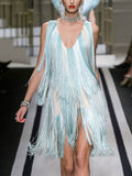 Deep V Gradient Fringe Evening Dress
