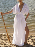 Deep V Neck High Fork Twist Casual Dress