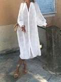 Deep V-neck Lantern Sleeve Polka Dot Loose Casual Dress
