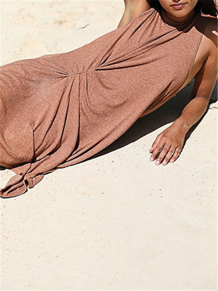 Design Sleeveless Slim Pleated Round Neck Casual Dress
