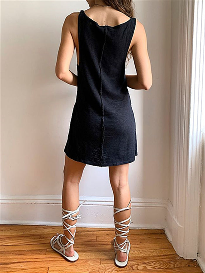 Design Sleeveless Slim Pleated Round Neck Casual Dress