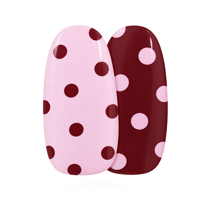 Dot About It gel nail sticker by Maniac Nails, pink and bordeaux polka dot nail