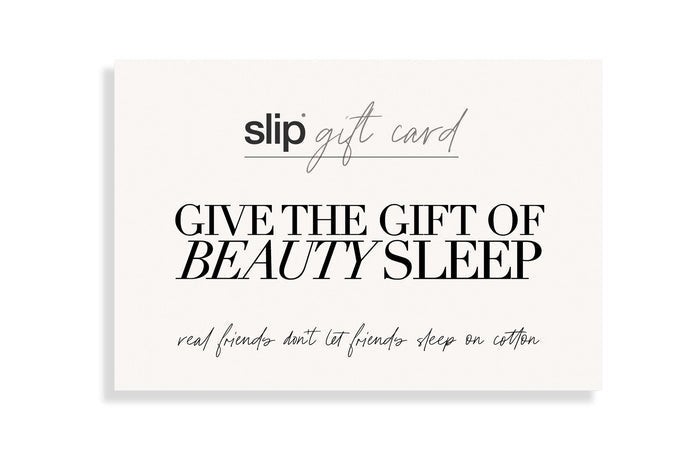 An electronic gift card from slip with the text 'GIVE THE GIFT OF BEAUTY SLEEP' and the brand's logo.