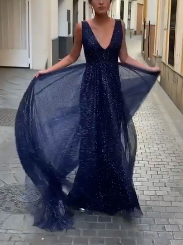 Elegant Backless Solid Color Maxi Dress