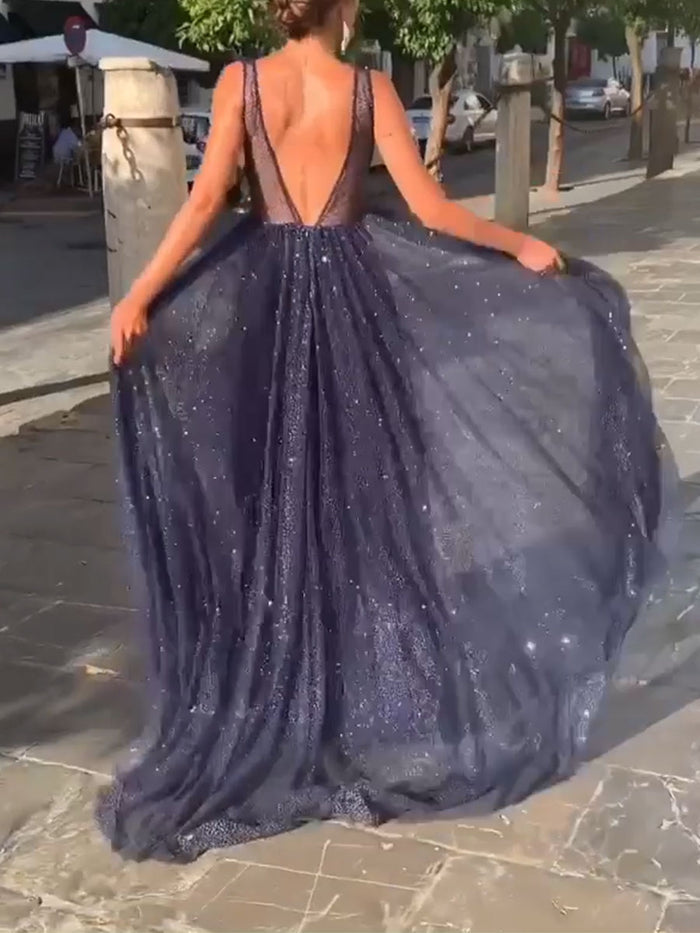 Elegant Backless Solid Color Maxi Dress