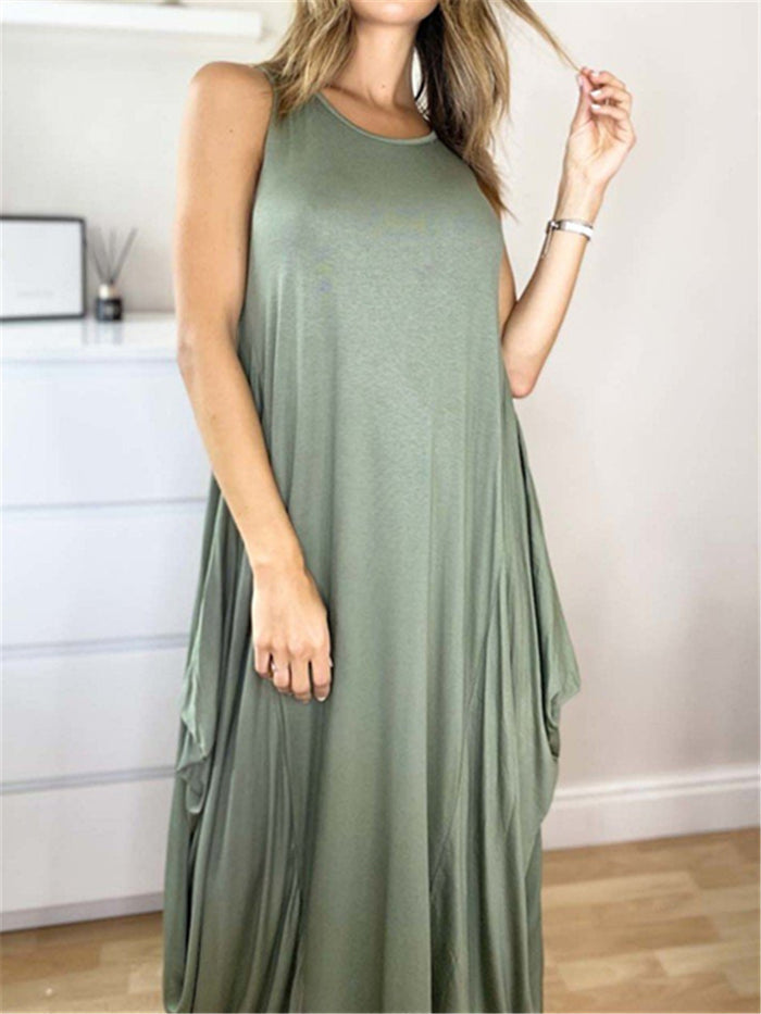 Elegant Loose Solid Color Sleeveless Casual Dress